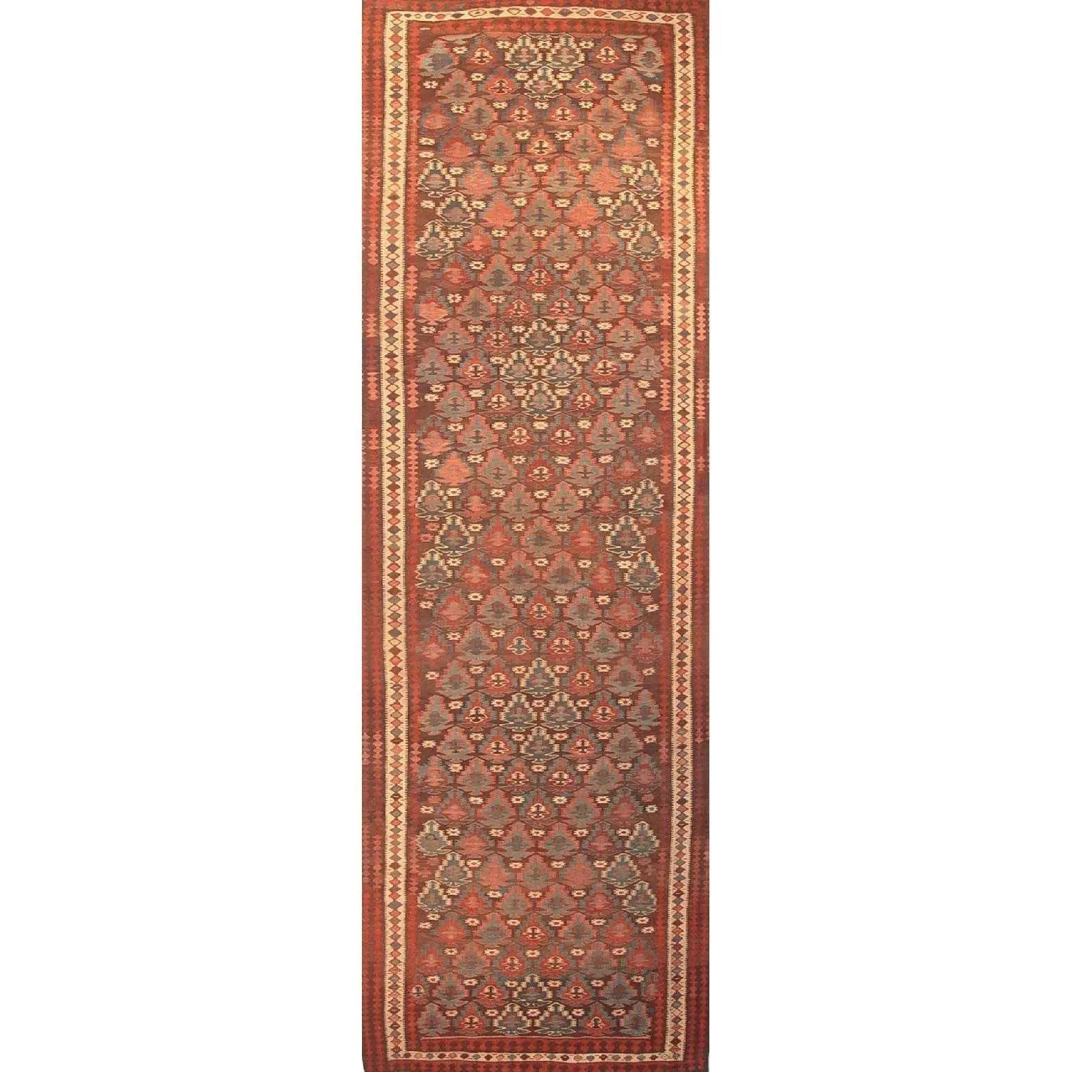 One Of The Kind Gazvin Persian Kilim 13'10" X 4'3"